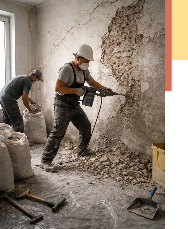 Демонтаж штукатурки со стен в Ишимбае от 7302 руб/м² — быстро и недорого | ОТДЕЛОЧНИК-Шмб