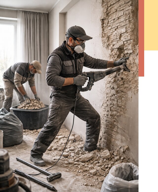 Демонтаж декоративного камня в Ишимбае от 1470 руб/м² — быстро и недорого | ОТДЕЛОЧНИК-Шмб