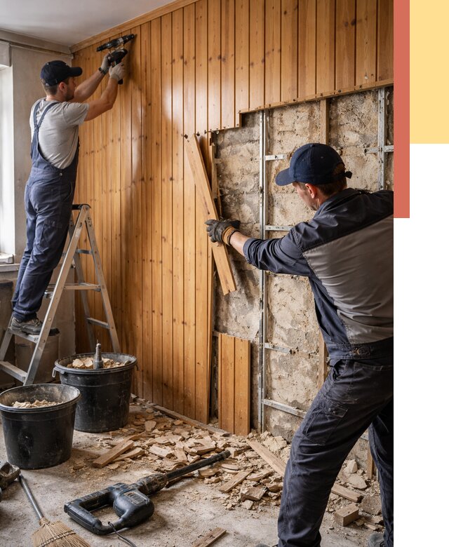 Демонтаж вагонки со стен в Ишимбае от 1470 руб. — снятие, удаление, срочно | ОТДЕЛОЧНИК-Шмб