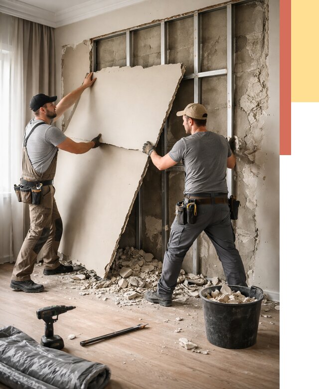 Демонтаж гипсокартона со стен в Ишимбае от 355 руб. — услуги демонтажа | ОТДЕЛОЧНИК-Шмб