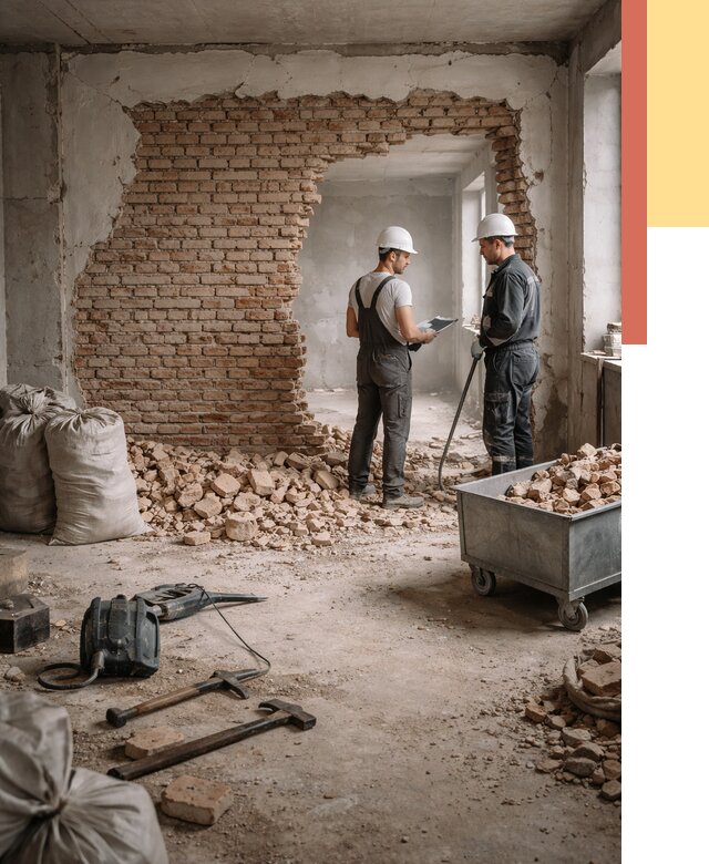 Демонтаж кирпичных стен в Ишимбае от 4259 руб. — быстро, недорого, под ключ | ОТДЕЛОЧНИК-Шмб