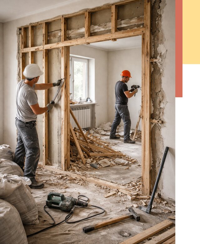 Демонтаж деревянных перегородок в Ишимбае от 3245 руб. — быстро и недорого | ОТДЕЛОЧНИК-Шмб