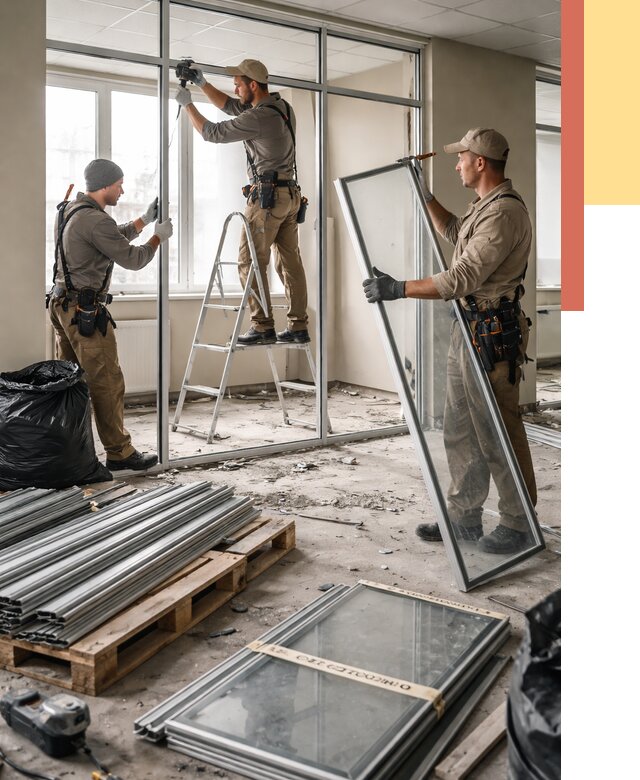 Демонтаж алюминиевых перегородок в Ишимбае от 4259 руб. — быстро и недорого | ОТДЕЛОЧНИК-Шмб