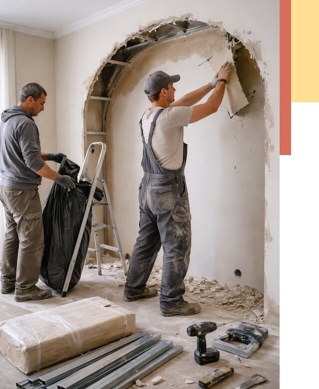 Демонтаж арки из гипсокартона в Ишимбае от 3549 руб. — услуги под ключ | ОТДЕЛОЧНИК-Шмб