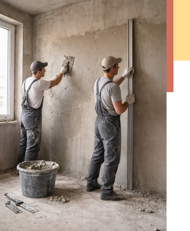 Штукатурка бетонных стен в Ишимбае от 4563 руб/м² — качественно и быстро | ОТДЕЛОЧНИК-Шмб
