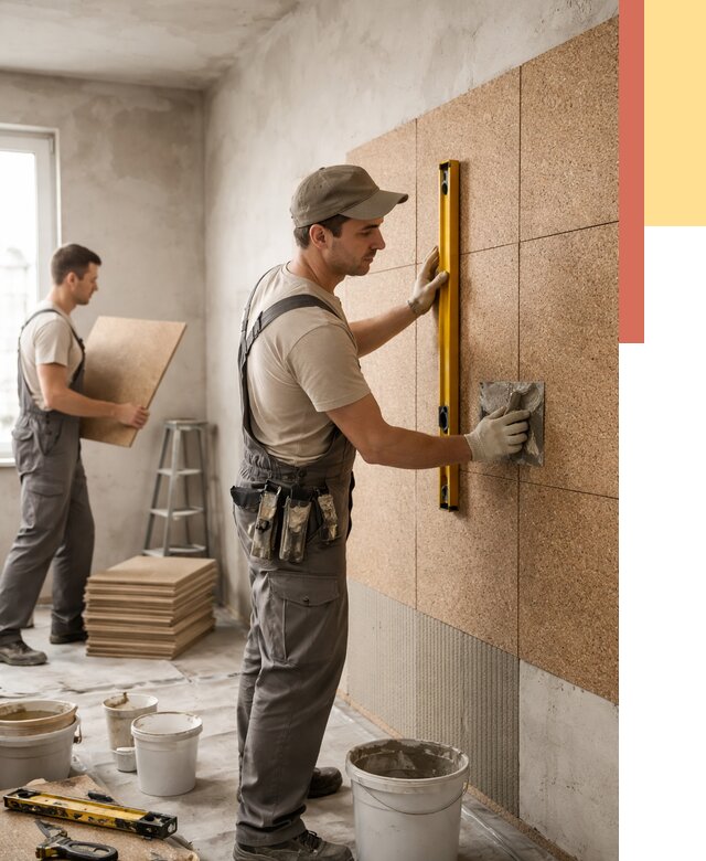 Монтаж пробковых панелей на стены в Ишимбае от 3549 руб. — ОТДЕЛОЧНИК-Шмб