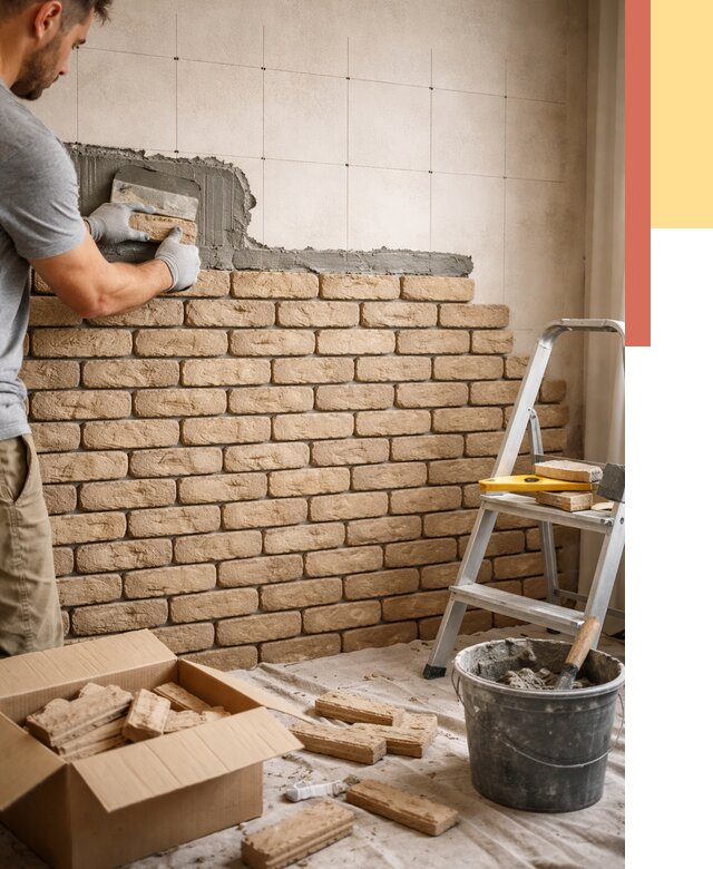 Монтаж декоративного кирпича в Ишимбае от 3245 руб./м² — быстро и недорого | ОТДЕЛОЧНИК-Шмб