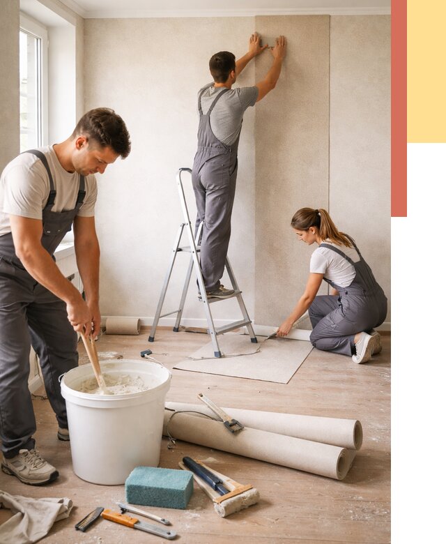 Оклейка стен обоями в Ишимбае от 3549 руб/м2 — быстро и недорого | ОТДЕЛОЧНИК-Шмб