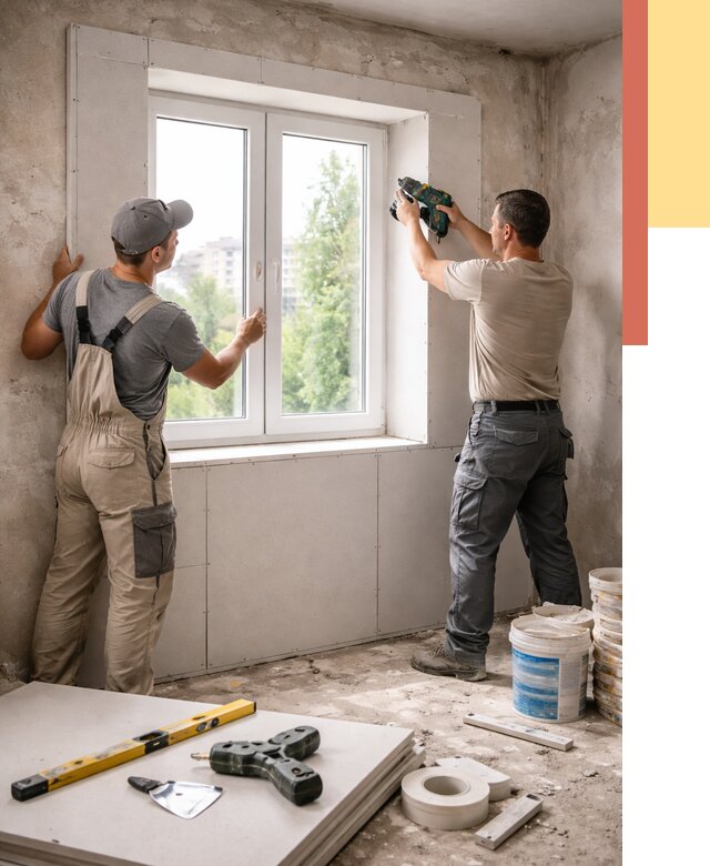 Монтаж откосов из гипсокартона в Ишимбае от 4563 руб. под ключ | ОТДЕЛОЧНИК-Шмб