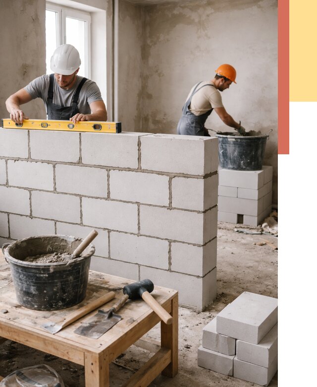 Кладка перегородок из газобетона в Ишимбае от 3245 руб. под ключ | ОТДЕЛОЧНИК-Шмб