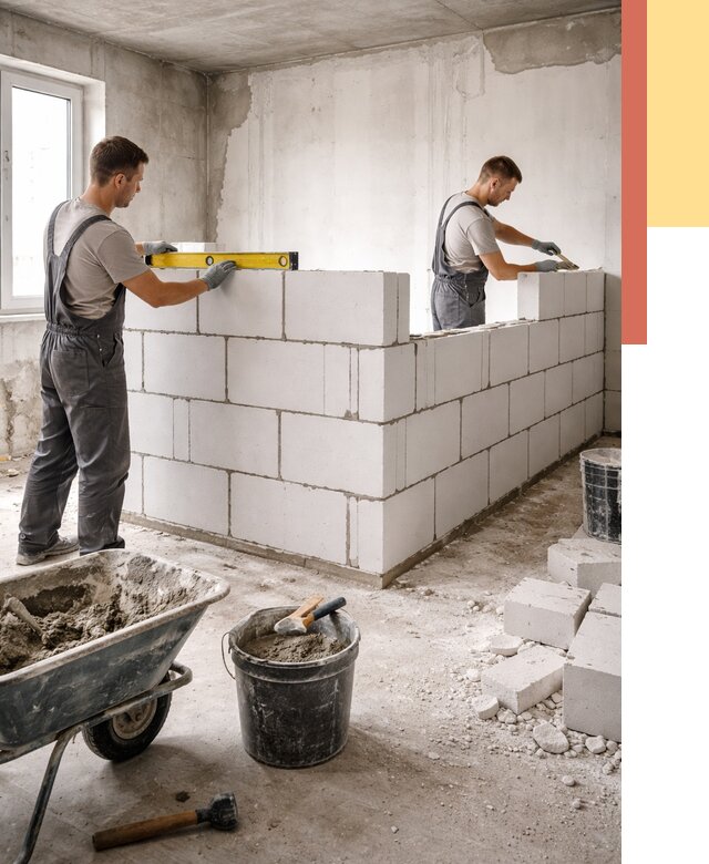 Кладка перегородок из ПГП в Ишимбае от 2535 руб./м2 — монтаж и возведение под ключ | ОТДЕЛОЧНИК-Шмб