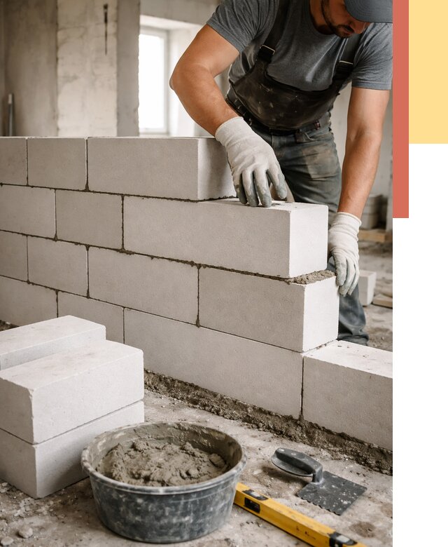 Кладка перегородок из силикатного блока в Ишимбае от 4056 руб. под ключ | ОТДЕЛОЧНИК-Шмб