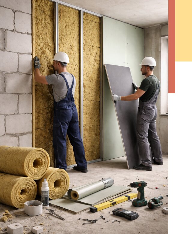 Шумоизоляция перегородок из блоков в Ишимбае от 1876 руб./м² — быстро и недорого | ОТДЕЛОЧНИК-Шмб