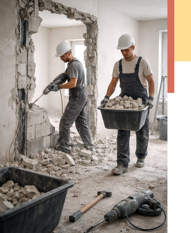 Демонтаж блоковых перегородок в Ишимбае от 3803 руб. — быстро и недорого | ОТДЕЛОЧНИК-Шмб