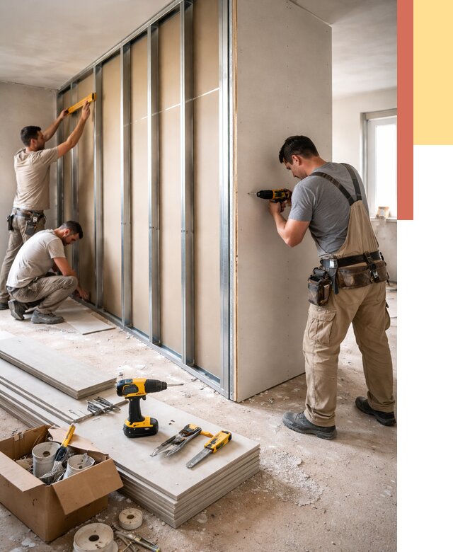 Монтаж однослойной перегородки из гипсокартона в Ишимбае от 659 руб. | ОТДЕЛОЧНИК-Шмб