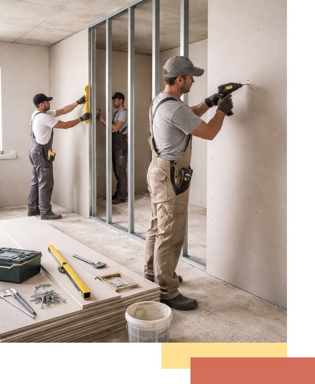 Однослойная перегородка из гипсокартона в Ишимбае под ключ, монтаж и отделка