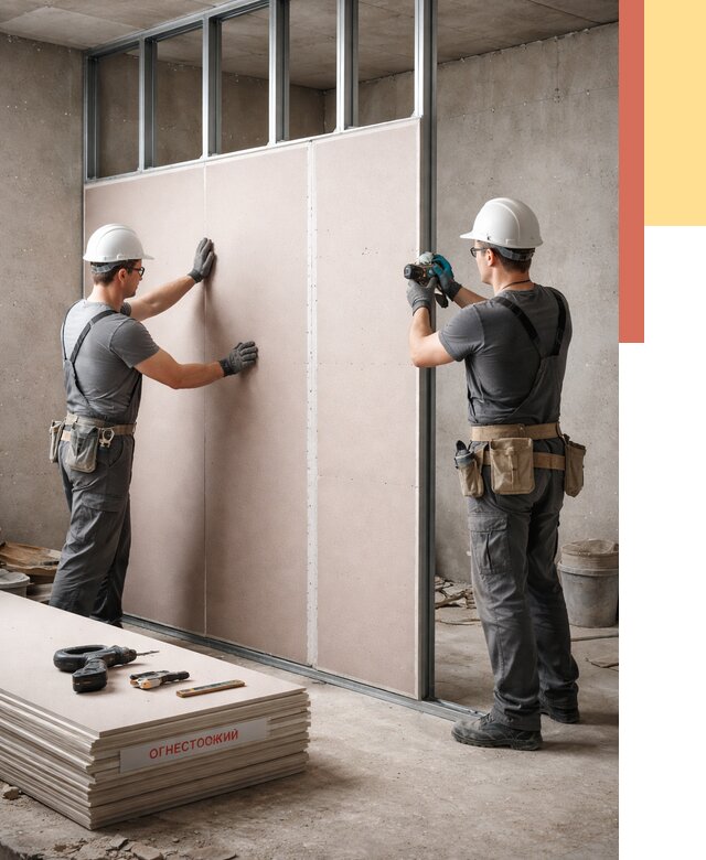 Перегородка из огнестойкого гипсокартона в Ишимбае от 1876 руб. под ключ | ОТДЕЛОЧНИК-Шмб