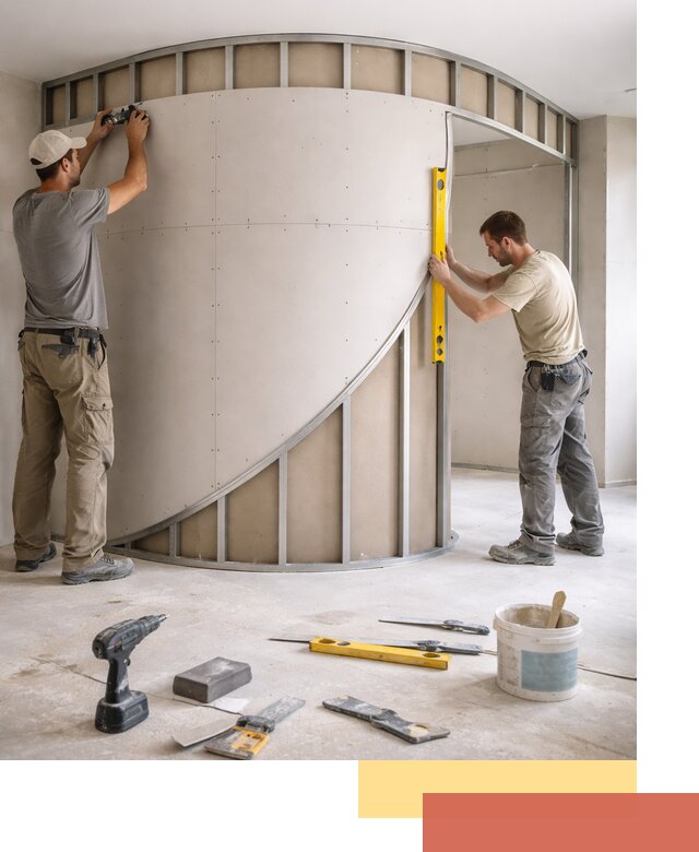 Радиусная перегородка из гипсокартона в Ишимбае под ключ