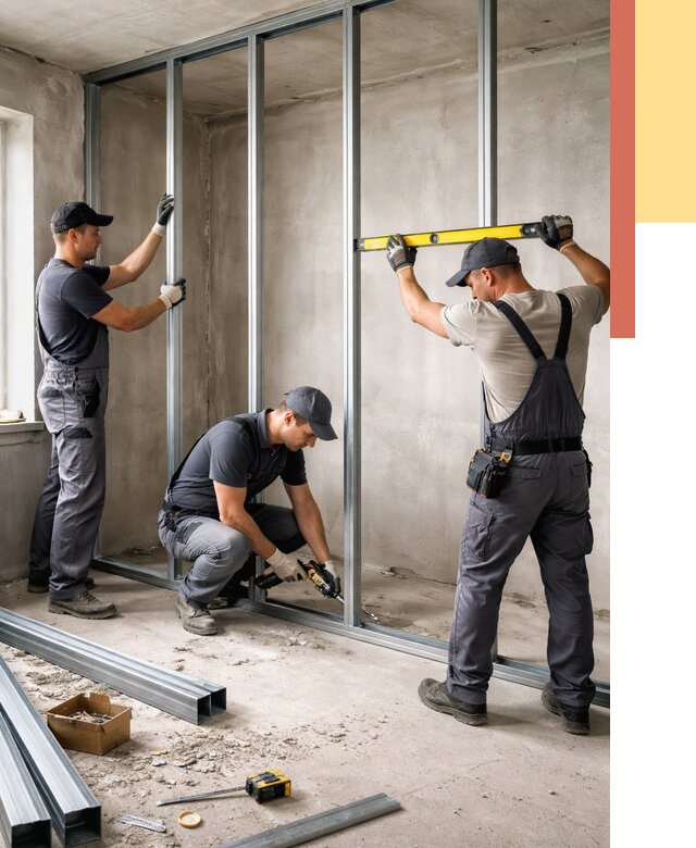 Монтаж каркаса перегородки из профиля в Ишимбае от 761 руб. | ОТДЕЛОЧНИК-Шмб