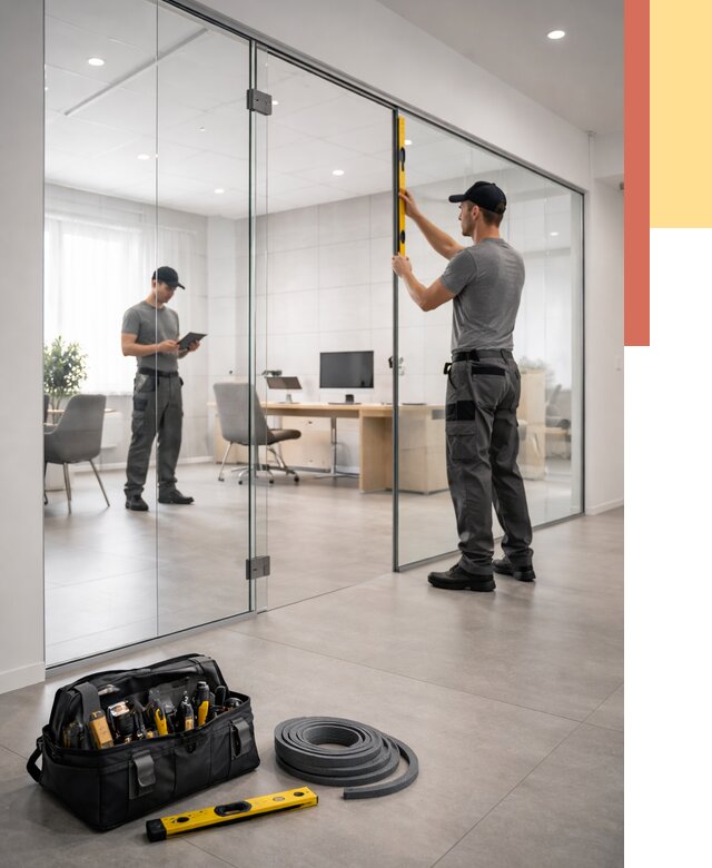 Цельностеклянные перегородки под ключ в Ишимбае от 9634 руб. — монтаж и цены | ОТДЕЛОЧНИК-Шмб