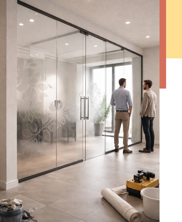 Стеклянные перегородки с рисунком в Ишимбае от 12676 руб. монтаж и нанесение | ОТДЕЛОЧНИК-Шмб