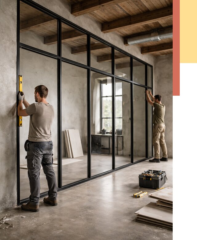 Стеклянные перегородки лофт в Ишимбае от 10648 руб. под ключ | ОТДЕЛОЧНИК-Шмб