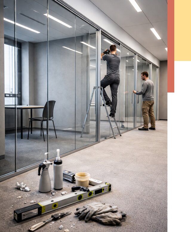 Стеклянные офисные перегородки в Ишимбае от 8620 руб. — монтаж и установка | ОТДЕЛОЧНИК-Шмб