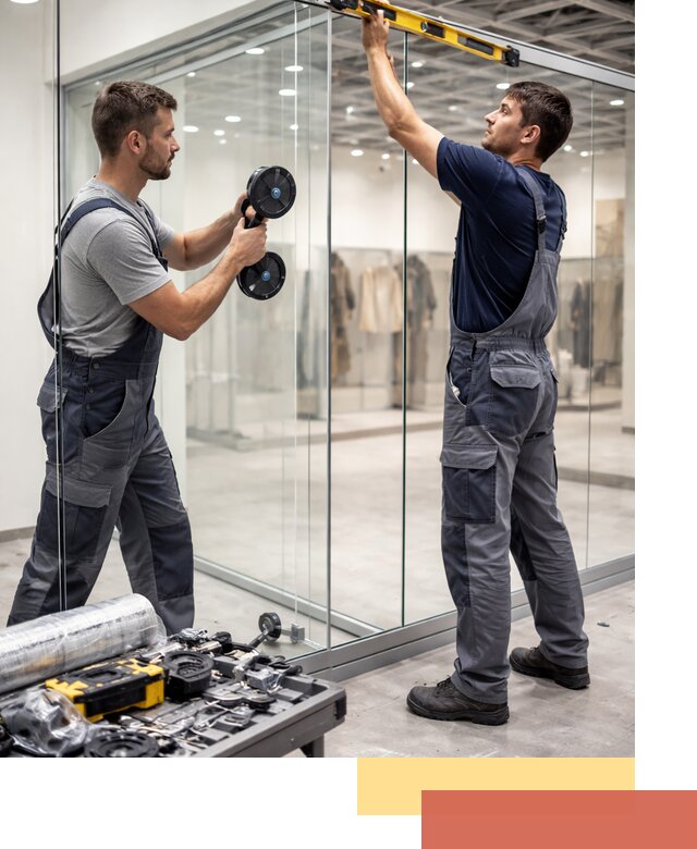 Стеклянные перегородки для магазинов в Ишимбае — монтаж и установка