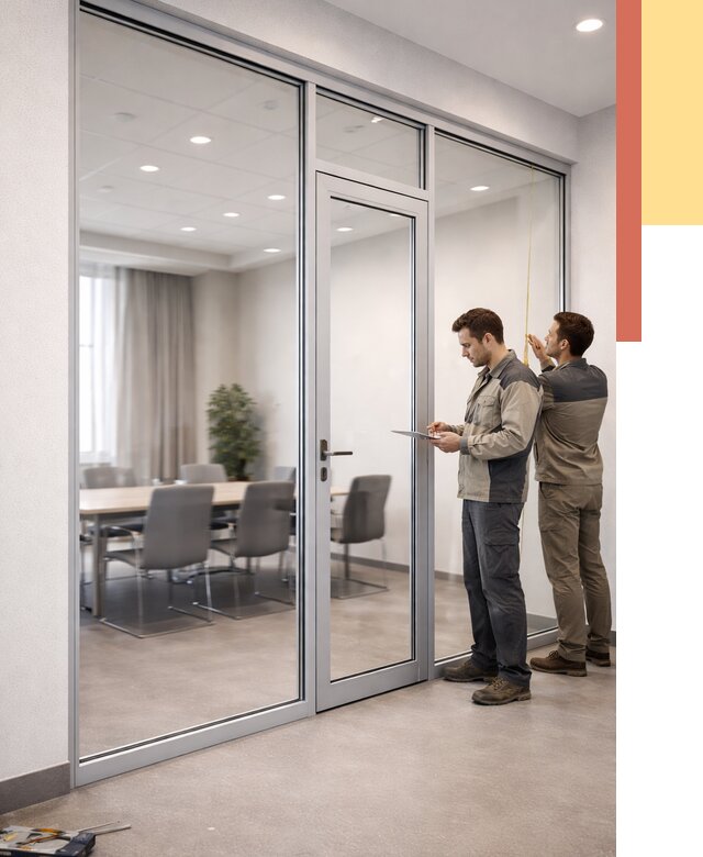 Установка и монтаж алюминиевых перегородок со стеклом в Ишимбае от 8316 руб. | ОТДЕЛОЧНИК-Шмб