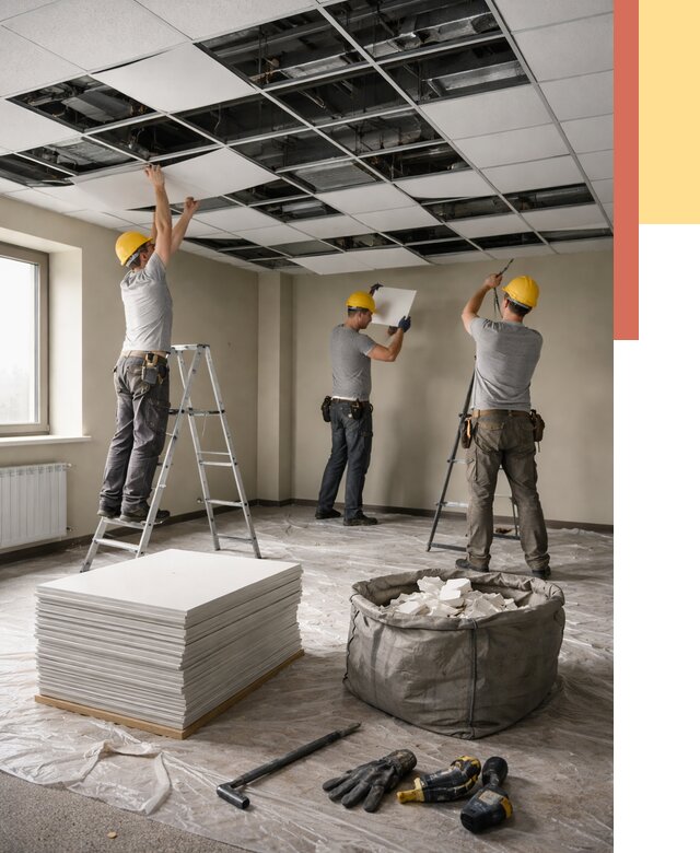 Демонтаж потолка Армстронг в Ишимбае от 4563 руб. быстро и недорого | ОТДЕЛОЧНИК-Шмб