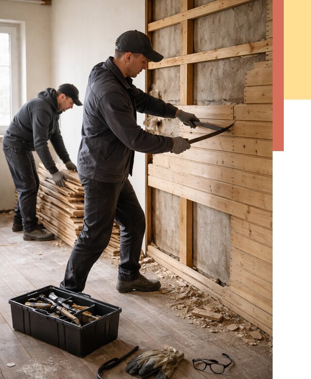 Демонтаж вагонки в Ишимбае от 3854 руб/м2 — быстро и недорого | ОТДЕЛОЧНИК-Шмб