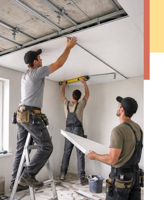 Монтаж потолка из ПВХ панелей в Ишимбае от 3549 руб./м2 — быстро и недорого | ОТДЕЛОЧНИК-Шмб