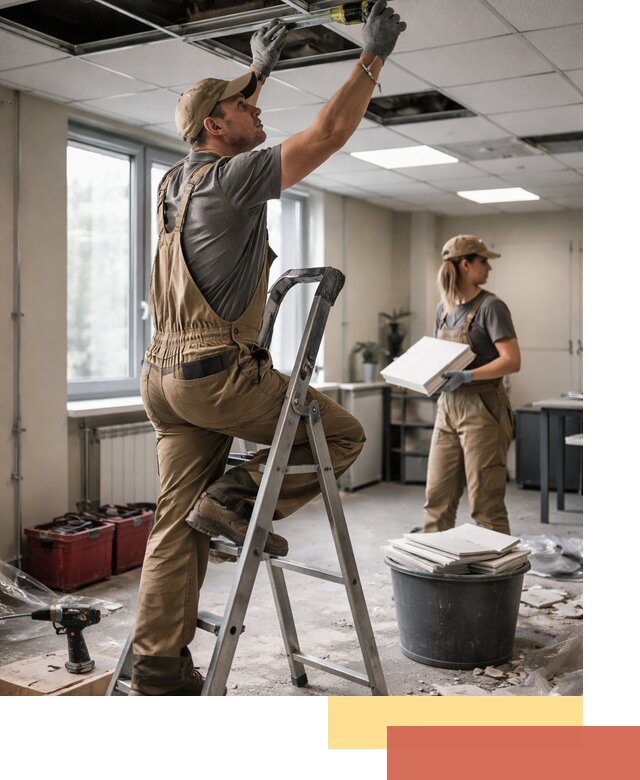 Ремонт потолка Армстронг и замена плит в Ишимбае