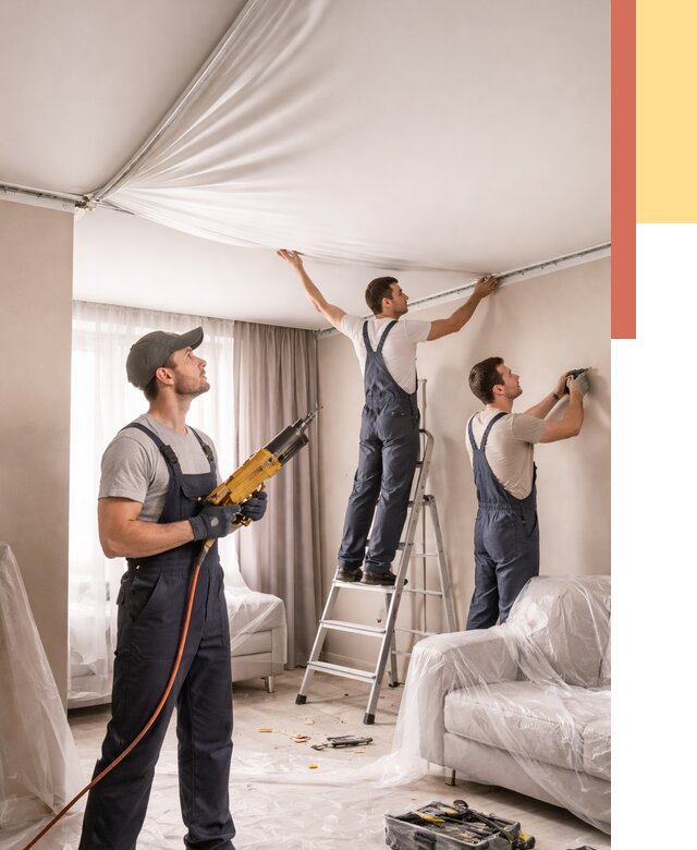 Установка натяжного потолка в Ишимбае от 4563 руб. | Быстро и недорого — ОТДЕЛОЧНИК-Шмб