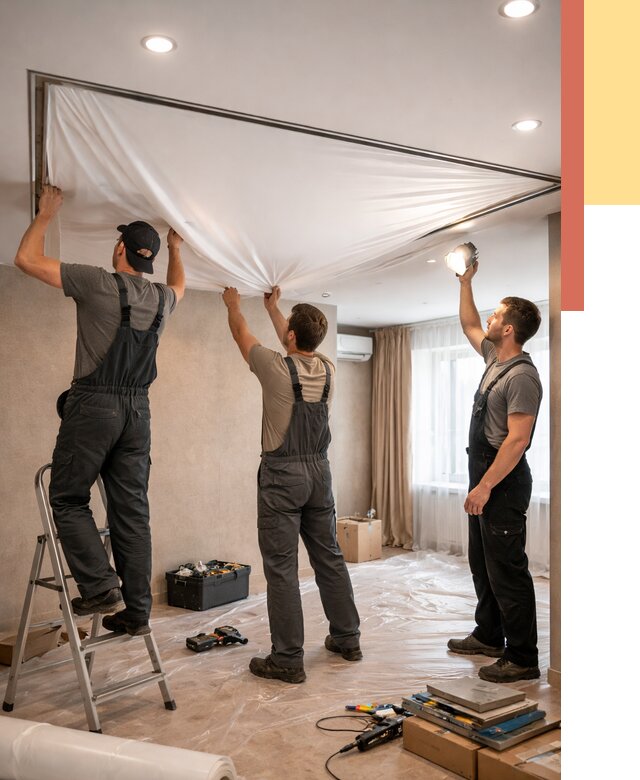 Монтаж ПВХ натяжного потолка в Ишимбае от 3549 руб. под ключ | ОТДЕЛОЧНИК-Шмб