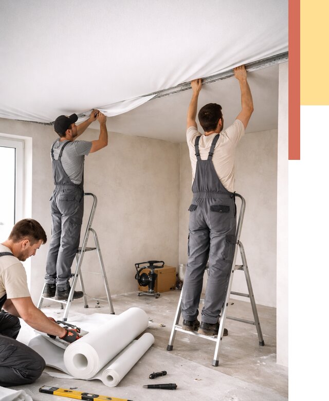 Монтаж тканевого натяжного потолка в Ишимбае от 3549 руб. под ключ | ОТДЕЛОЧНИК-Шмб