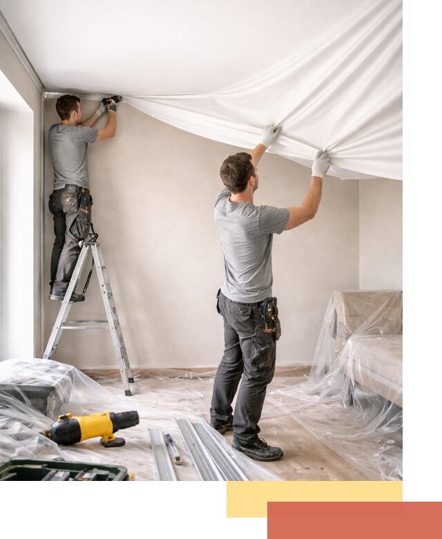 Монтаж тканевого натяжного потолка в Ишимбае недорого и быстро