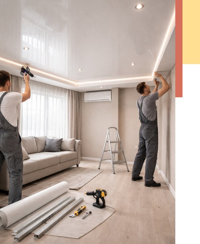 Монтаж глянцевого натяжного потолка в Ишимбае от 761 руб. под ключ | ОТДЕЛОЧНИК-Шмб