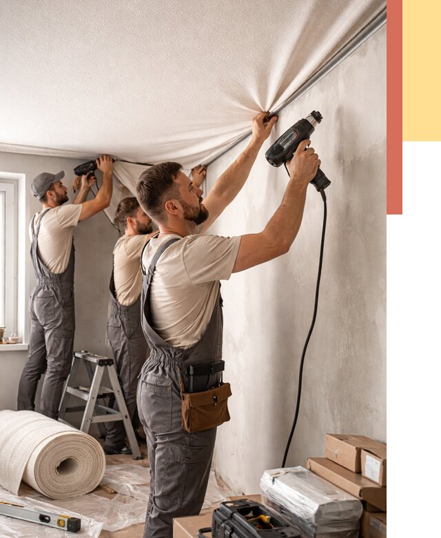 Монтаж фактурного натяжного потолка в Ишимбае от 761 руб. — ОТДЕЛОЧНИК-Шмб