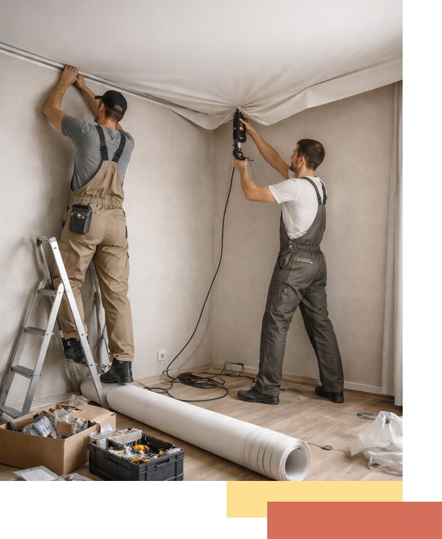 Монтаж цветного натяжного потолка в Ишимбае за один день