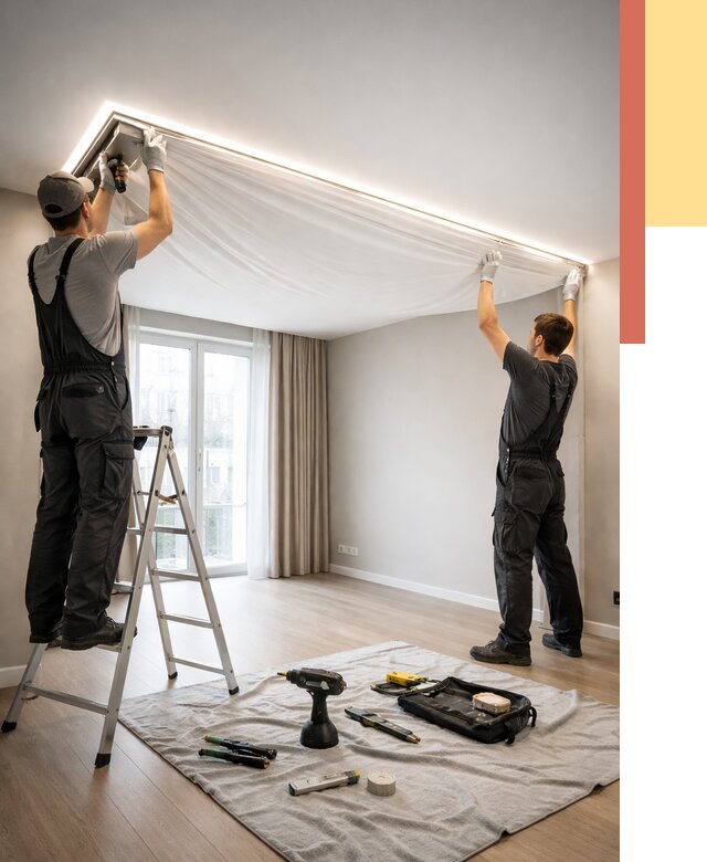 Монтаж парящего натяжного потолка в Ишимбае от 4563 руб. быстро и недорого | ОТДЕЛОЧНИК-Шмб