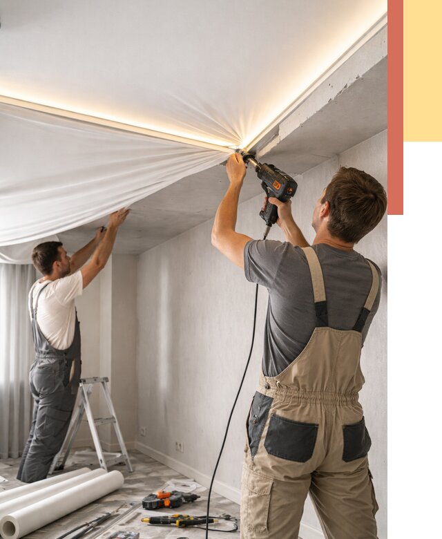 Монтаж натяжного потолка с подсветкой в Ишимбае от 963 руб. | ОТДЕЛОЧНИК-Шмб