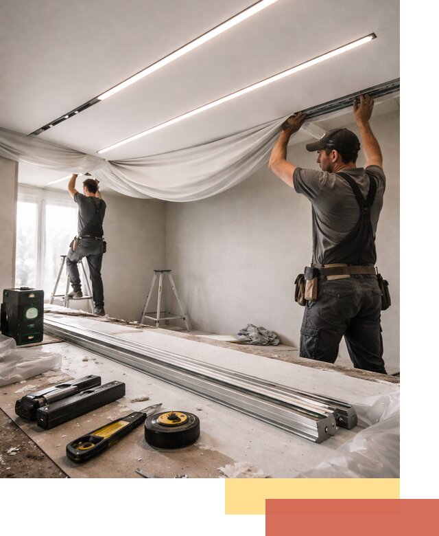 Монтаж натяжных потолков со световыми линиями в Ишимбае