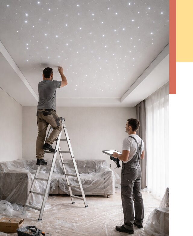 Монтаж натяжного потолка «звездное небо» в Ишимбае от 6592 руб. | ОТДЕЛОЧНИК-Шмб