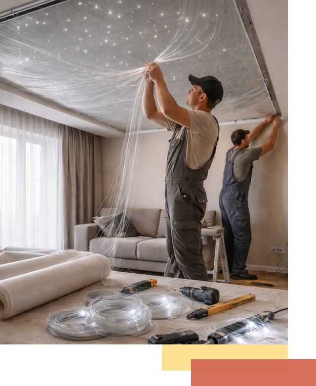 Монтаж натяжного потолка «Звездное небо» в Ишимбае