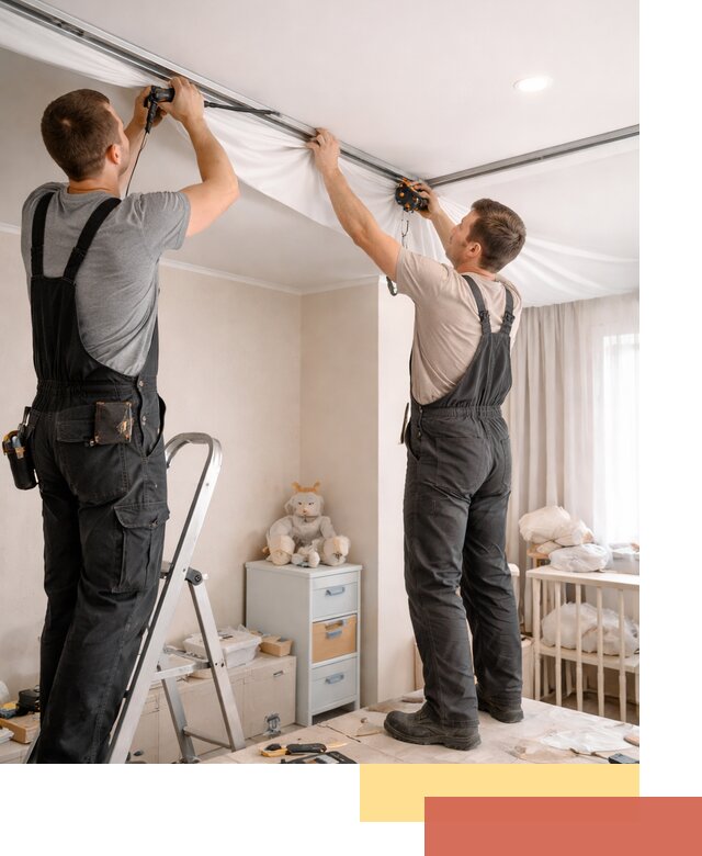 Монтаж натяжного потолка в детской комнате в Ишимбае