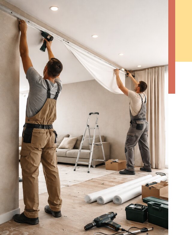 Монтаж натяжного потолка в гостиной в Ишимбае от 558 руб. | ОТДЕЛОЧНИК-Шмб