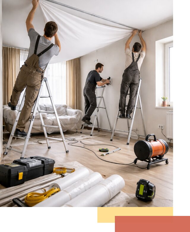 Монтаж натяжного потолка в гостиной в Ишимбае