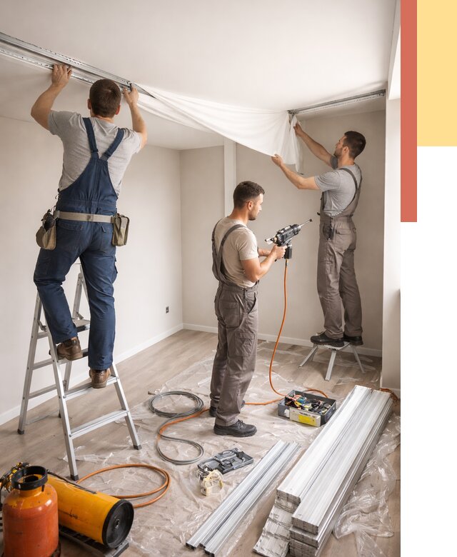 Монтаж натяжного потолка в студии в Ишимбае от 5578 руб. — быстро и недорого | ОТДЕЛОЧНИК-Шмб