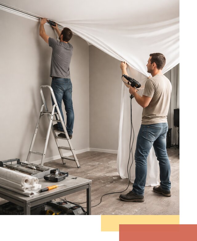 Монтаж натяжного потолка в студии в Ишимбае